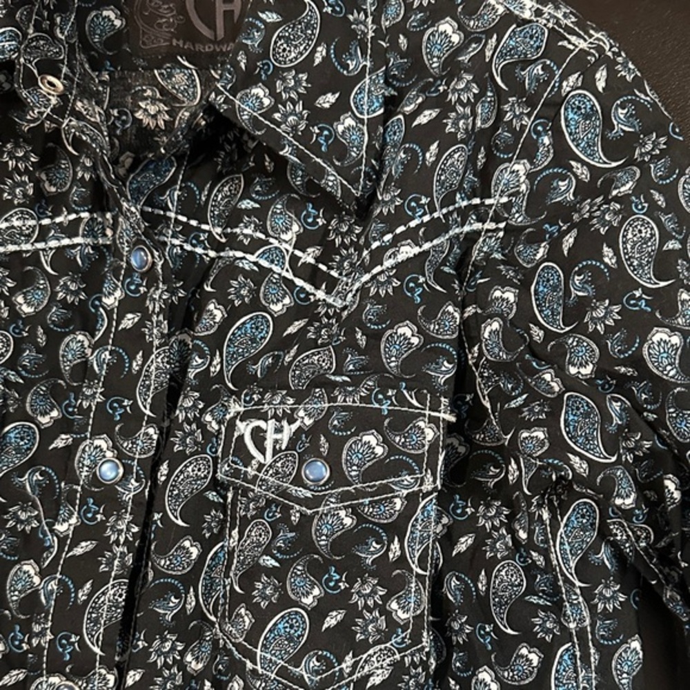 CH Kids Black and Blue Paisley Button Down Shirt